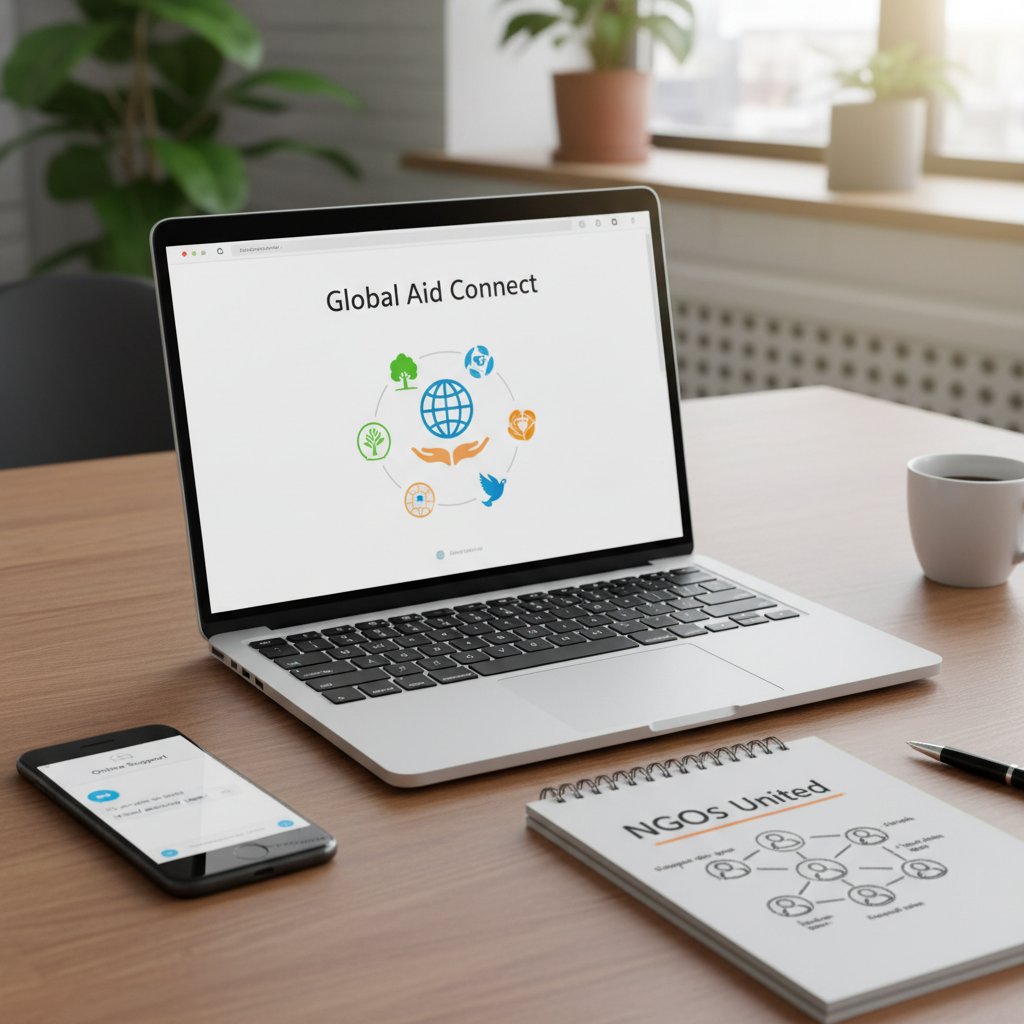 Kolaż: smartfon, laptop, notes, loga organizacji – wybór platform wsparcia online