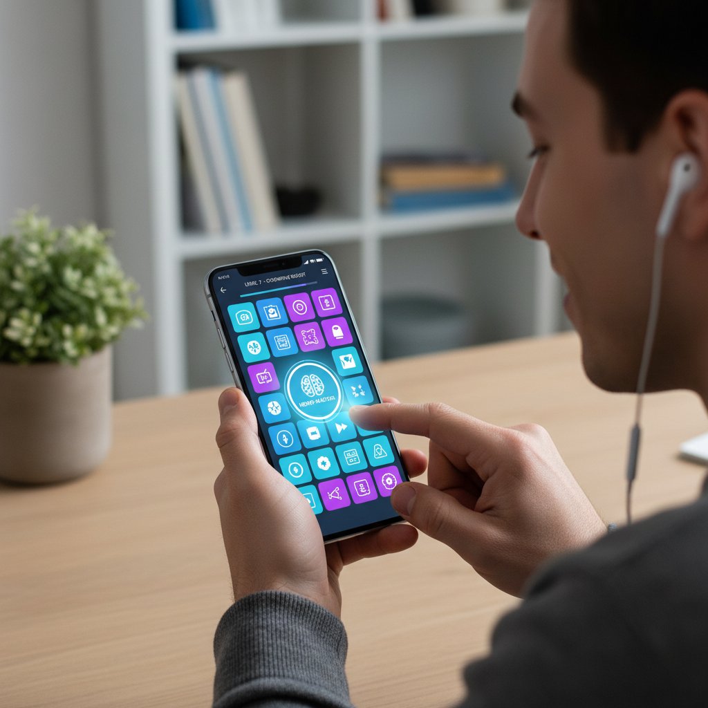 Aplikacja wspierająca naukę i trening pamięci na telefonie, zbliżenie na ekran smartfona