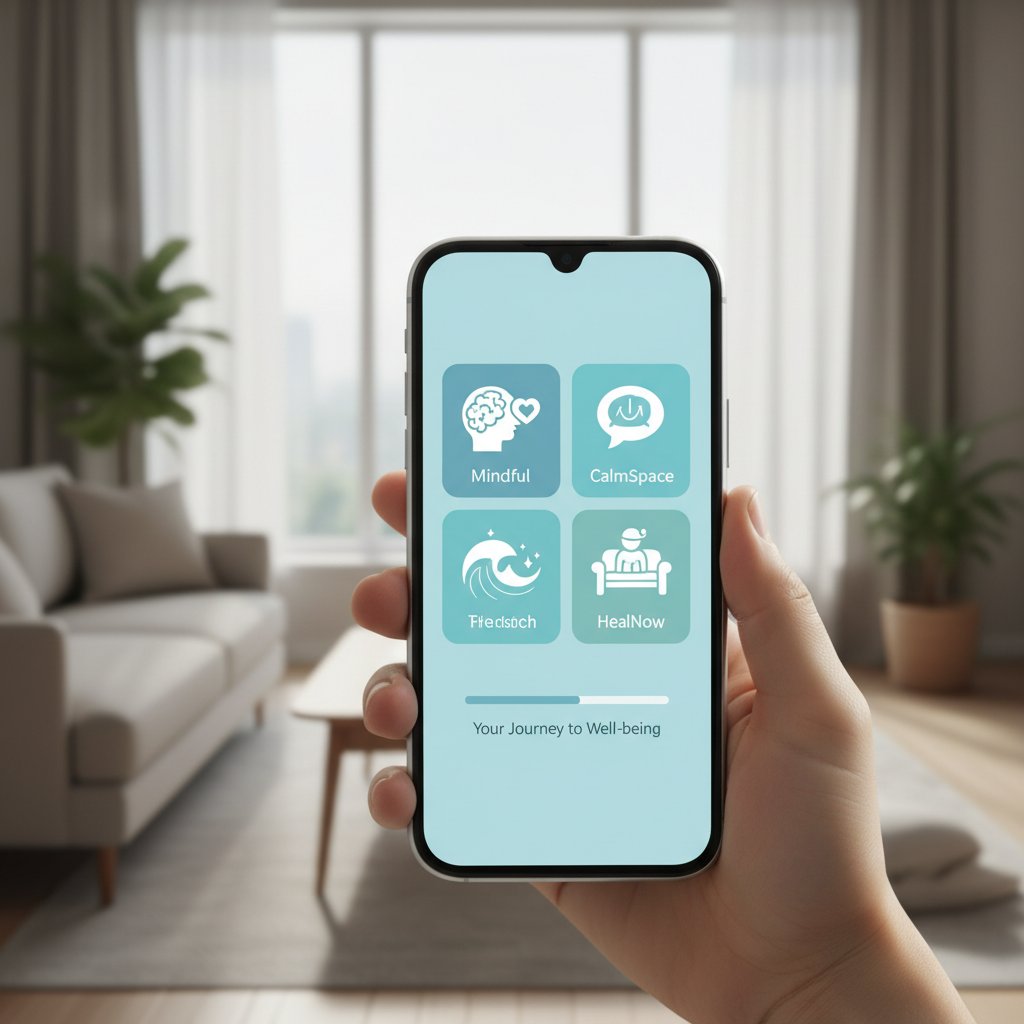 Smartfon z aplikacjami wsparcia psychologicznego na ekranie, nowoczesne narzędzia rozwoju osobistego online