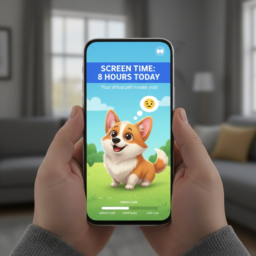 Zbliżenie na ekran smartfona z powiadomieniem o przekroczonym czasie spędzonym w aplikacji