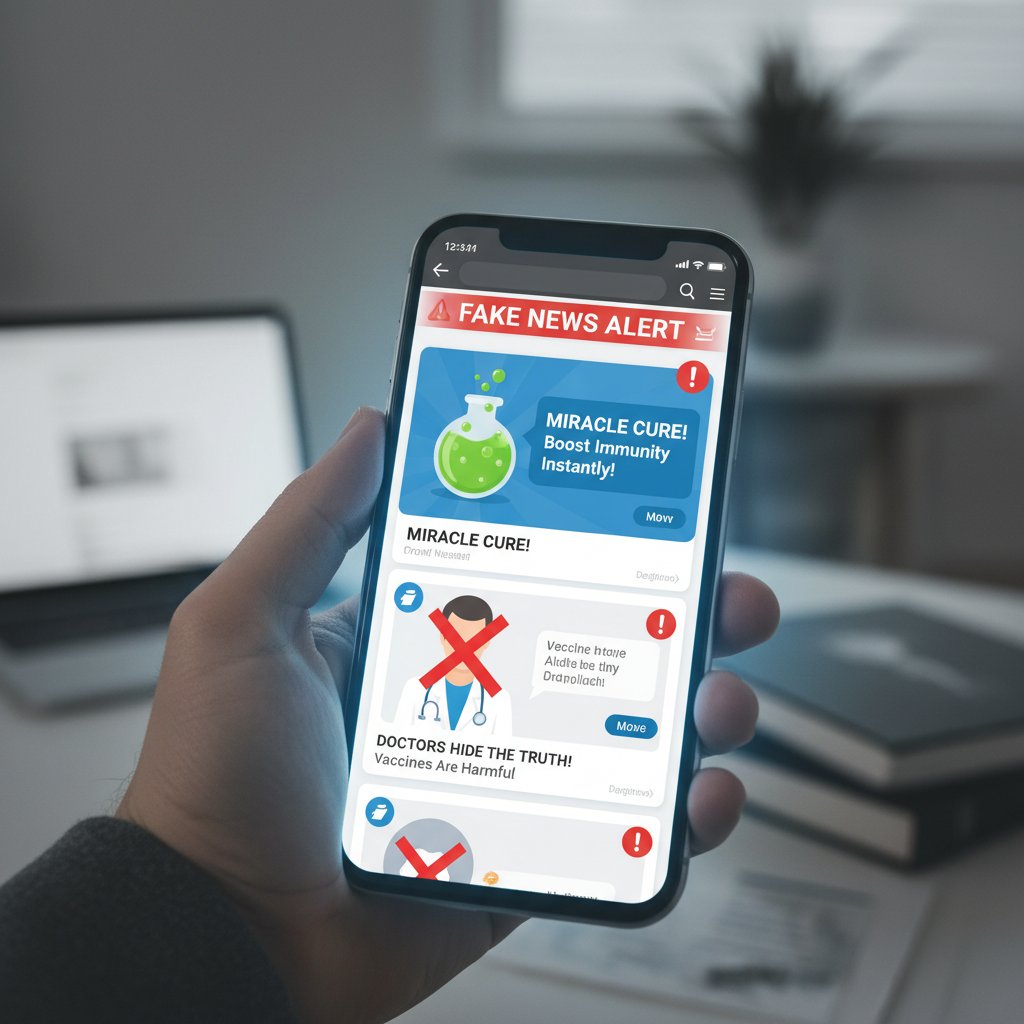 Zdjęcie ekranu telefonu z wyświetlonym fake newsem na temat zdrowia