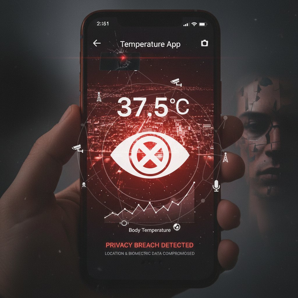 Smartfon z aplikacją do pomiaru temperatury, motyw prywatności