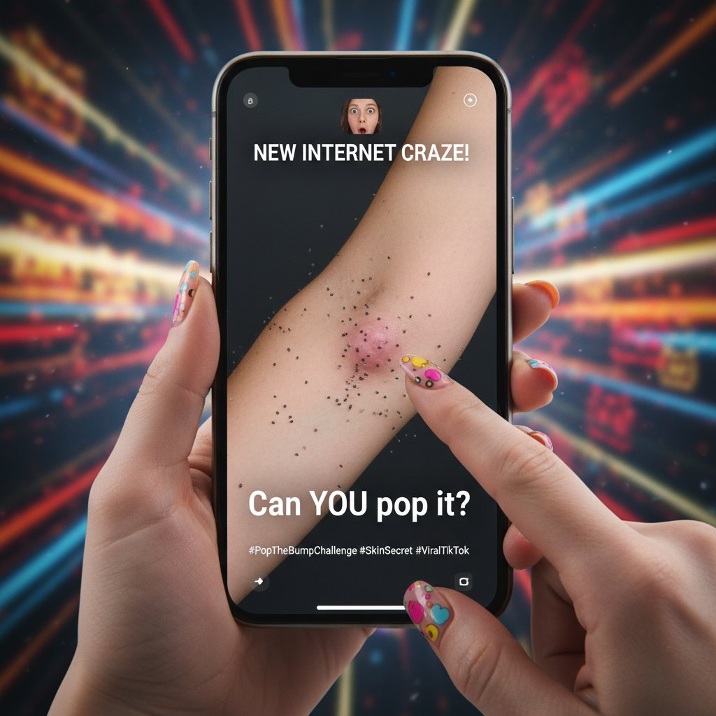 Zdjęcie smartfona z wyświetlonym viralowym filmikiem o usuwaniu kaszaka