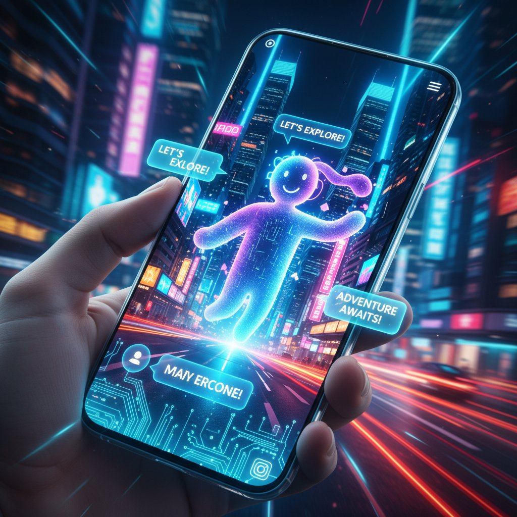 Zbliżenie na ekran smartfona z otwartymi czatami AI w miejskiej scenerii