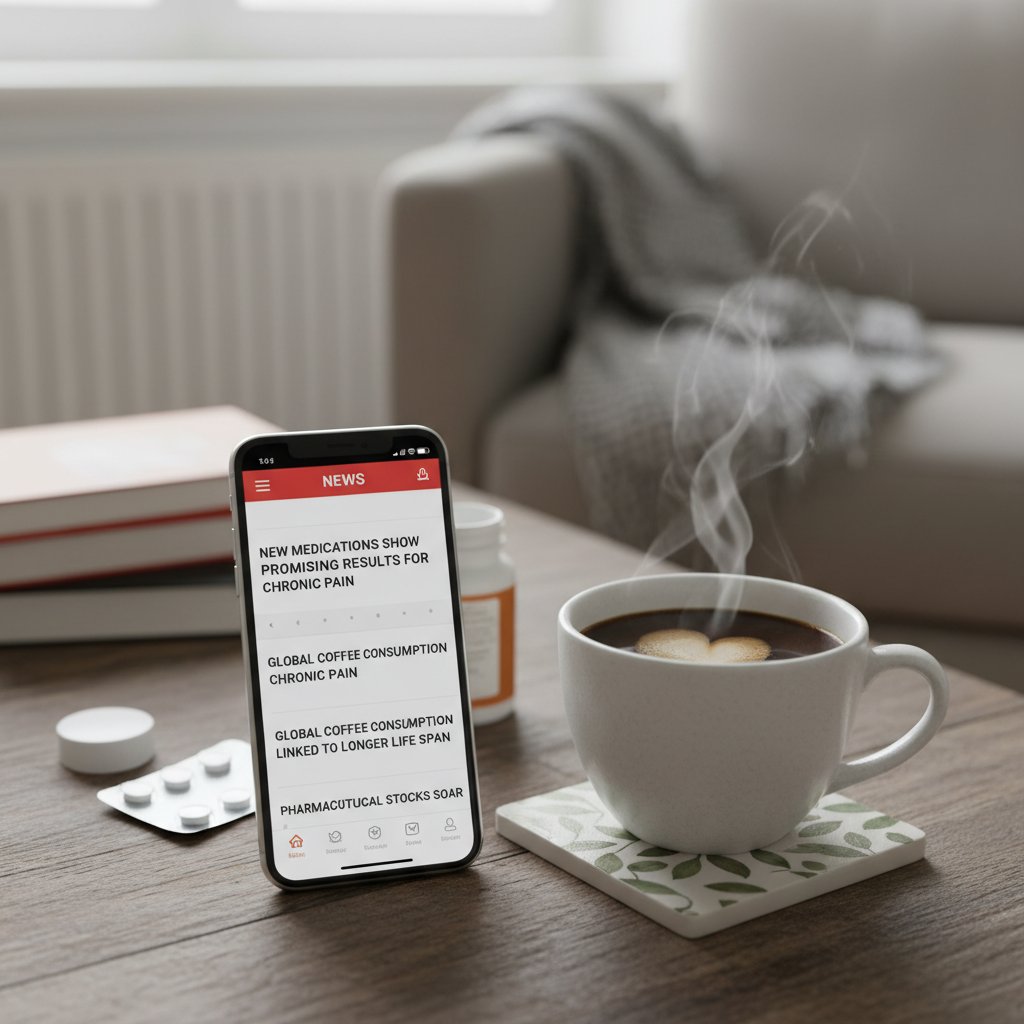 Nagłówki o lekach na smartfonie na stole kawowym