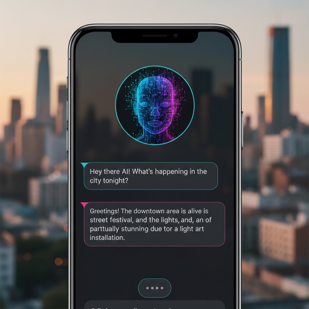 Aplikacja AI kumpel na smartfonie, nowoczesne tło