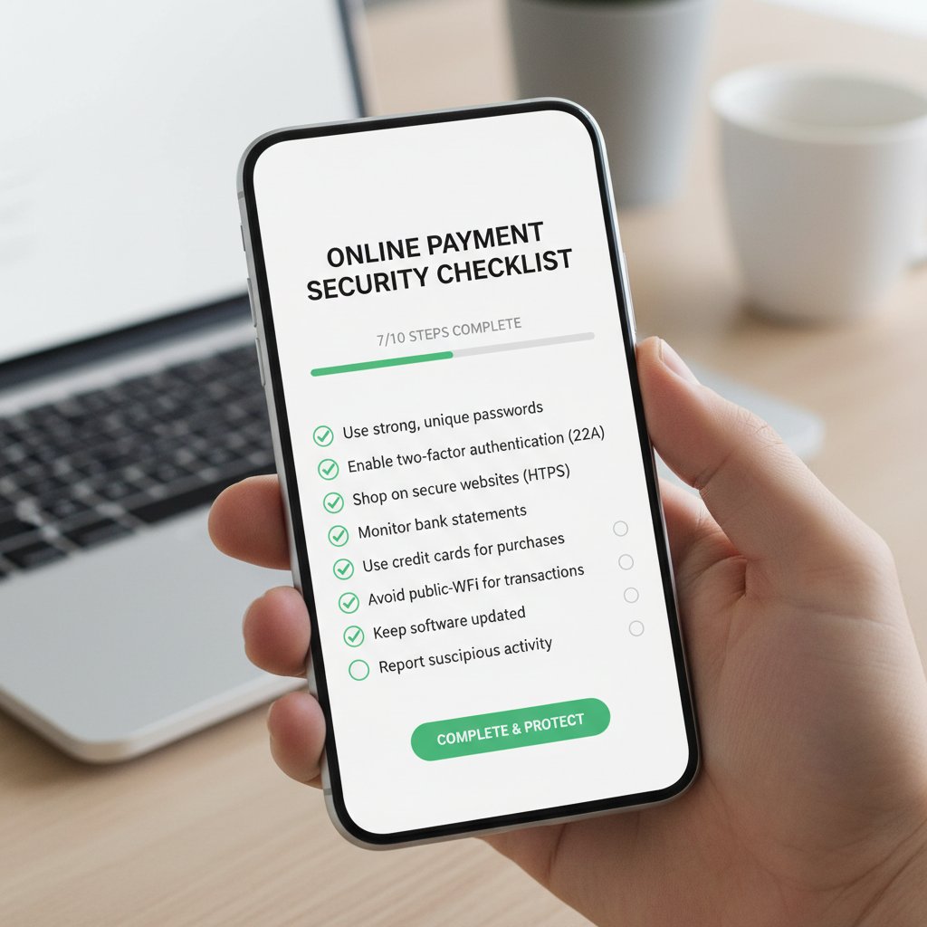 Ekran smartfona z listą kontrolną bezpieczeństwa płatności online