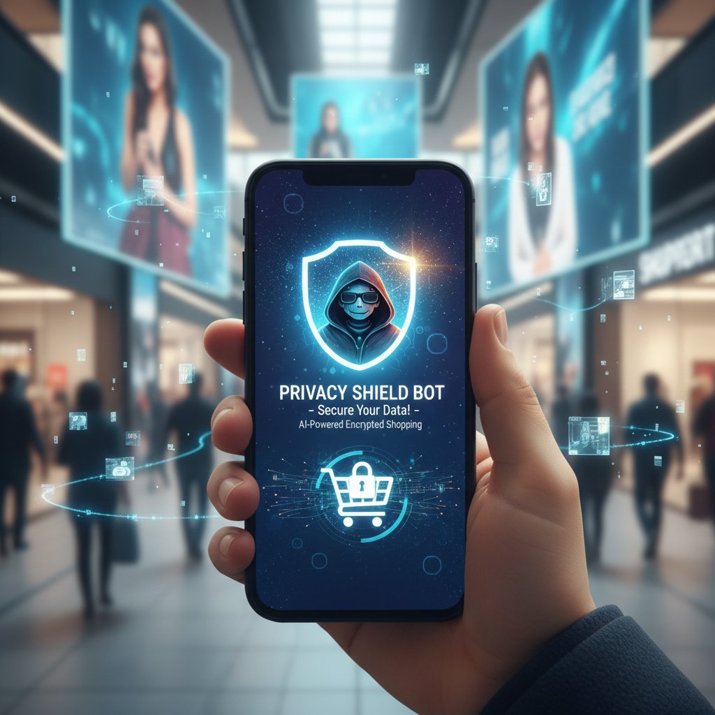 Użytkownik smartfona chroniący swoją prywatność podczas korzystania z bota zakupowego.