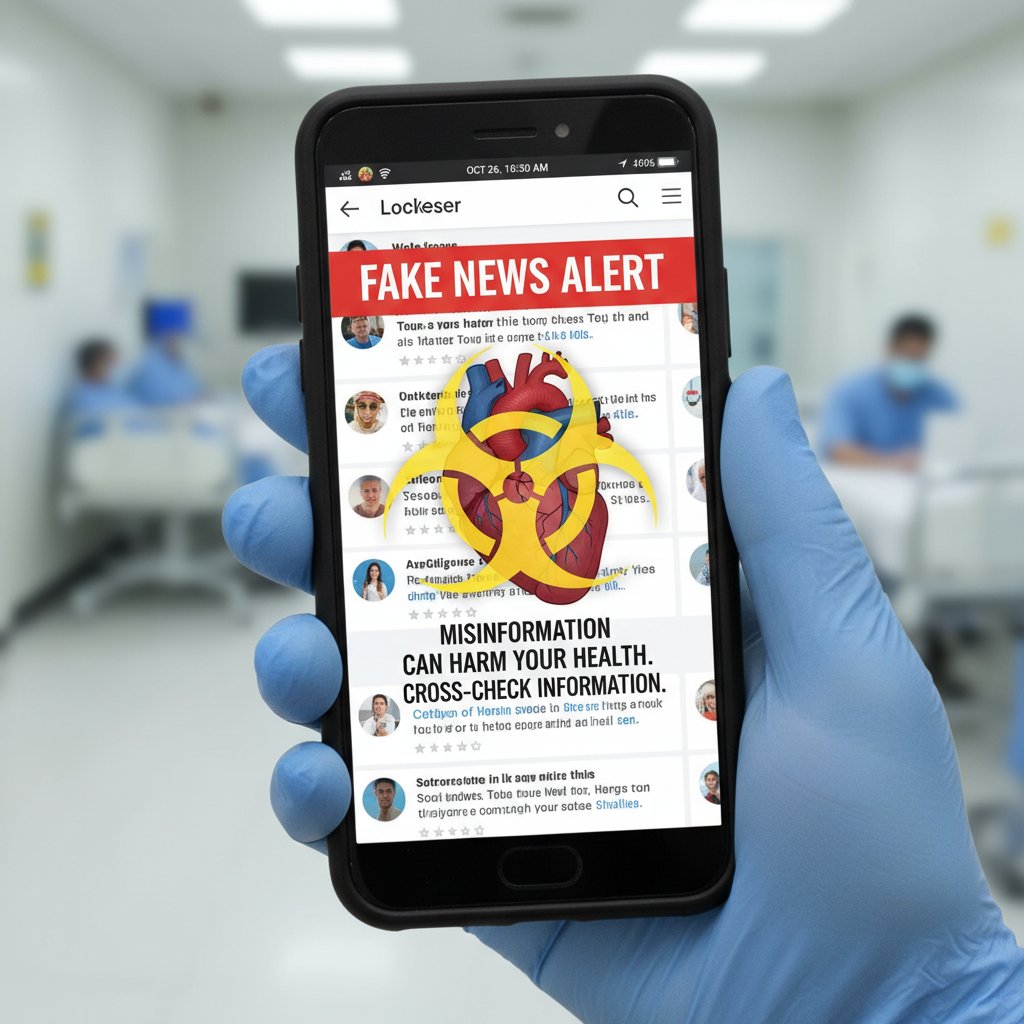 Blokada na ekranie smartfona z ostrzeżeniem – dezinformacja, szybkie informacje zdrowotne