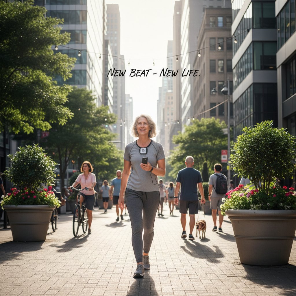 Zdjęcie uśmiechniętej osoby spacerującej po mieście, symbolizujące nowe życie po diagnozie wady serca