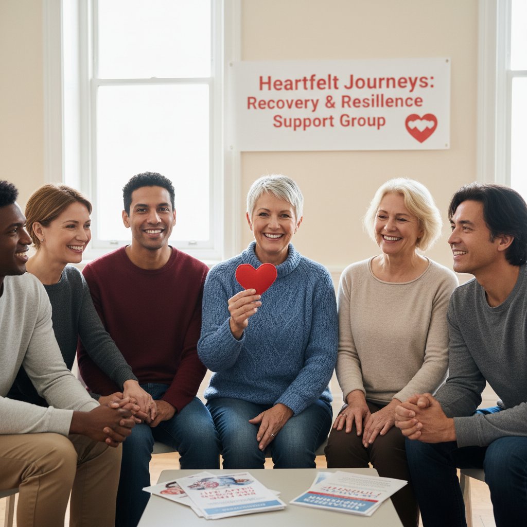 Uśmiechnięta osoba podczas spotkania grupy wsparcia dla osób po zawale serca