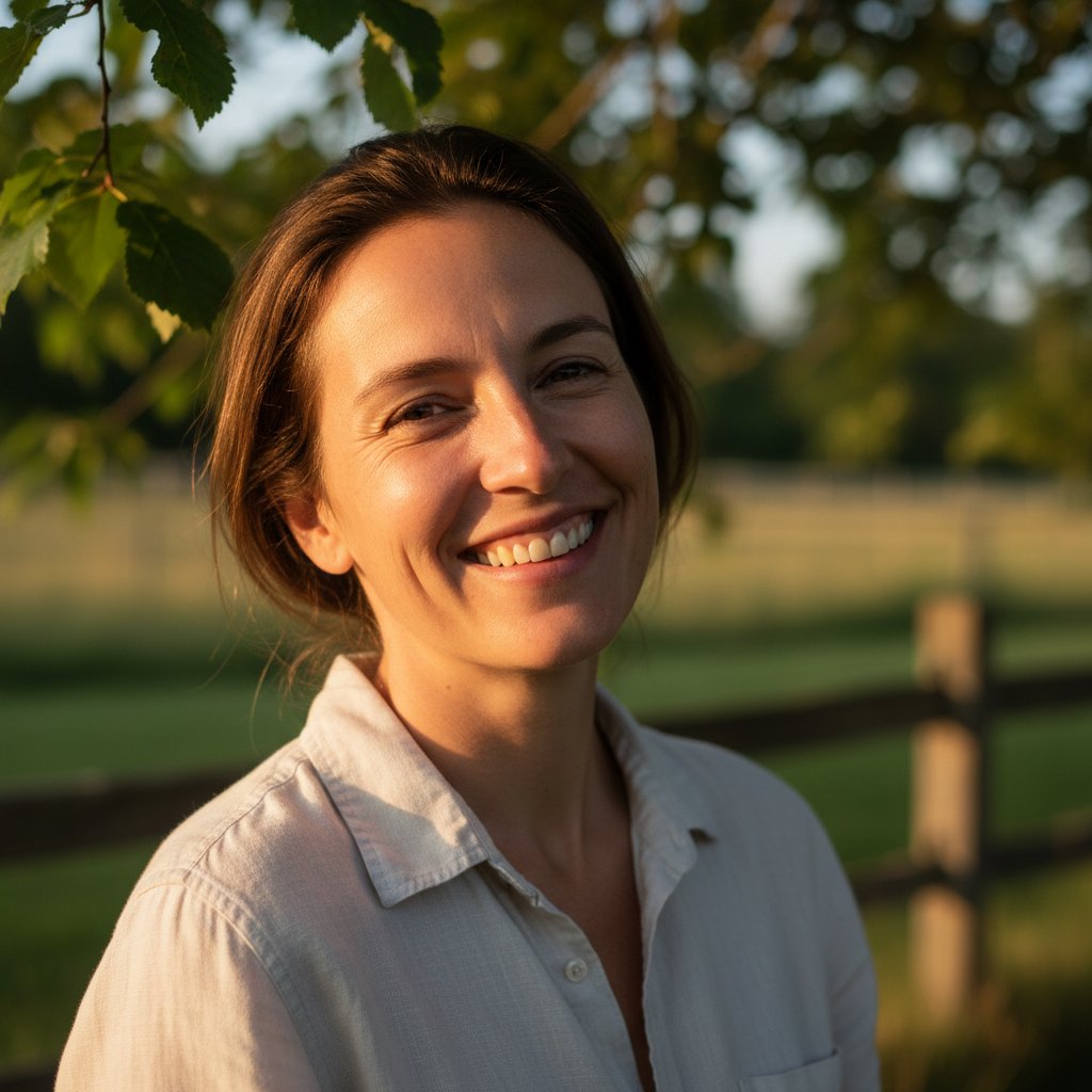 Osoba z szerokim uśmiechem patrząca w przyszłość, poczucie spełnienia