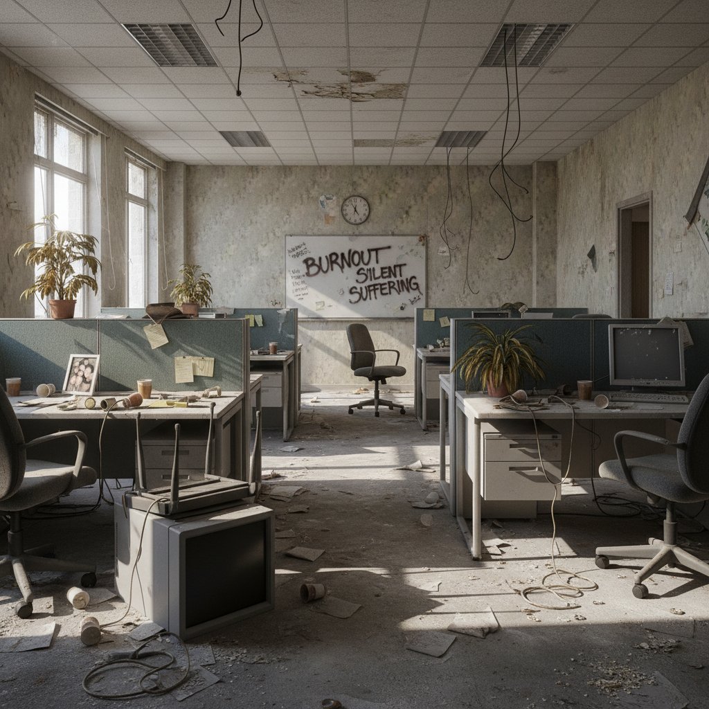 Społeczny koszt ignorowania zdrowia psychicznego, opuszczone biuro, puste miejsce pracy
