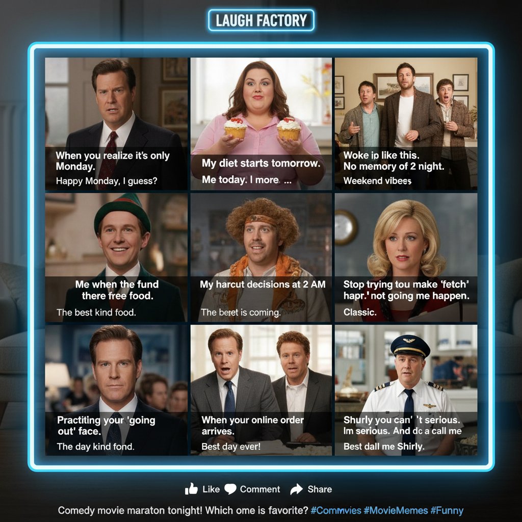 Social media timeline filled with comedy movie memes for roundabout comedy movies