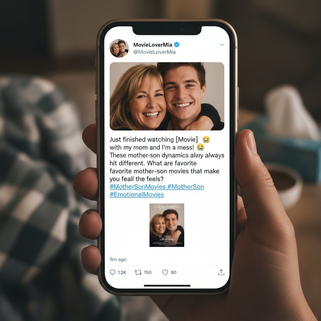 Collage of real tweets and review snippets, social media reactions to mother-son movies, movie mother son movies
