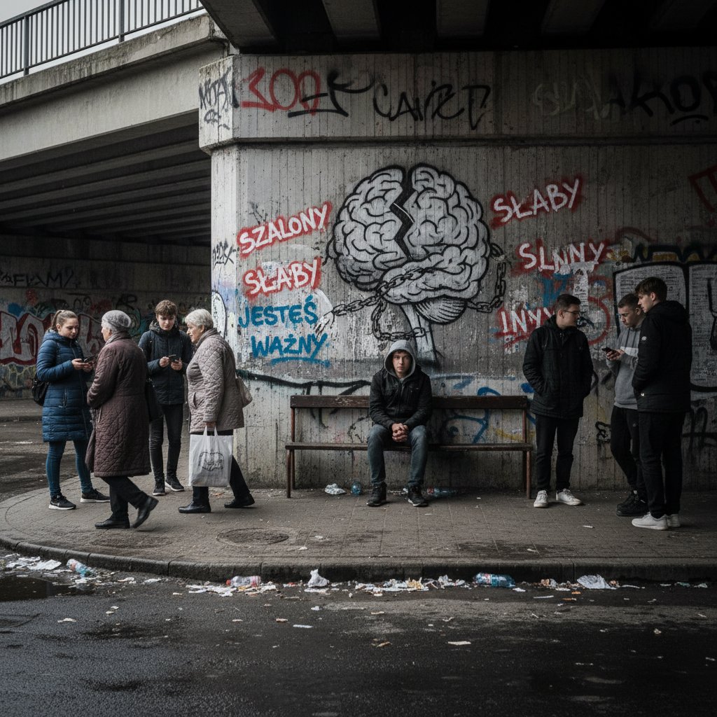 Zdjęcie przedstawiające napięcie społeczne wokół osoby z problemem psychicznym