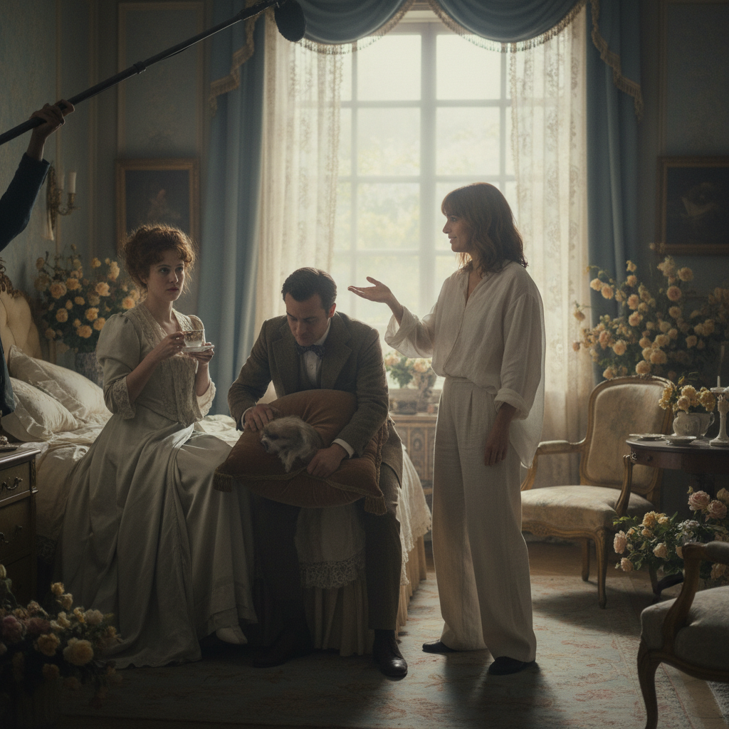 Sofia Coppola directing actors to create nuanced humor, soft lighting, creative energy, movie lost in translation humor