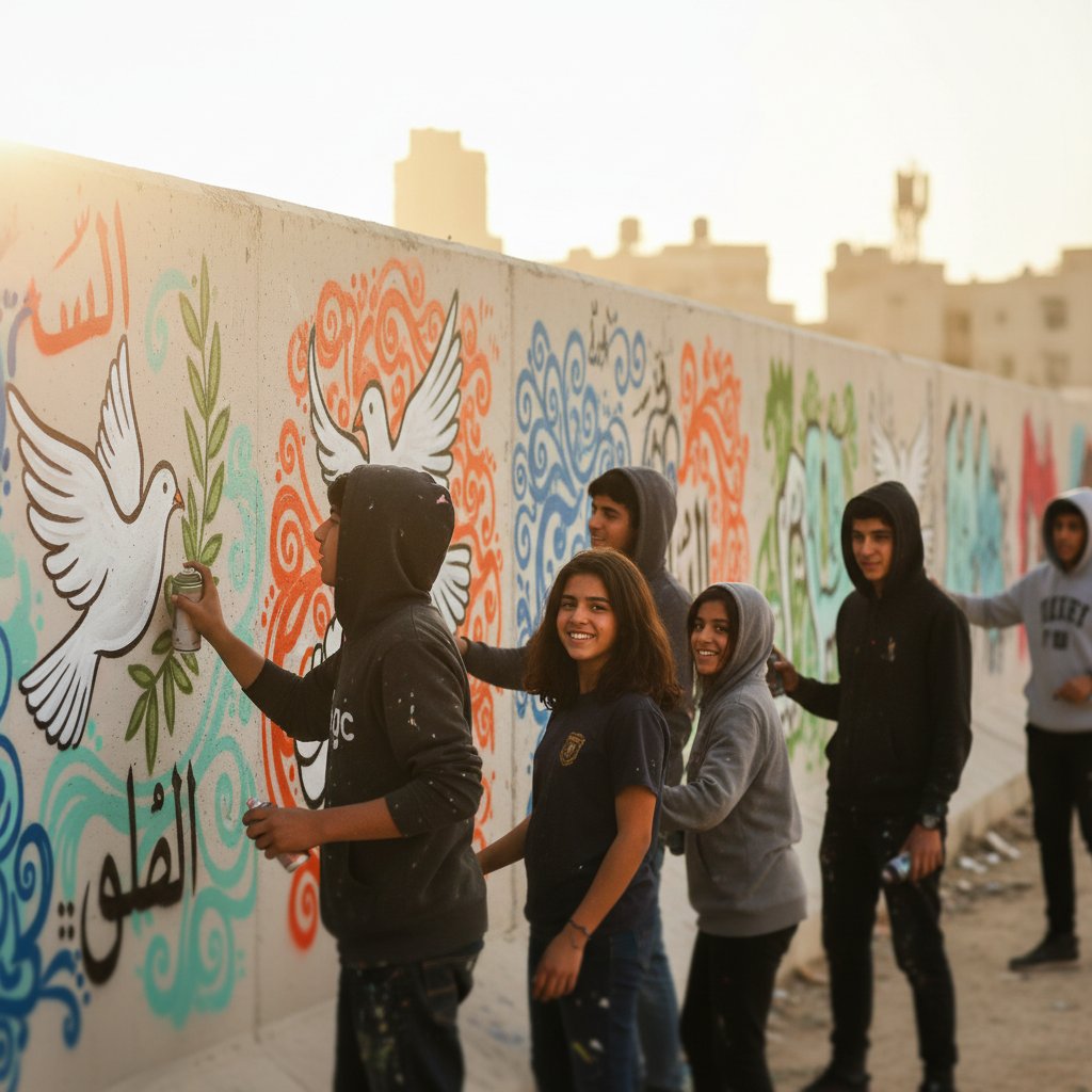 Młodzież tworząca graffiti w Gazie jako forma sprzeciwu