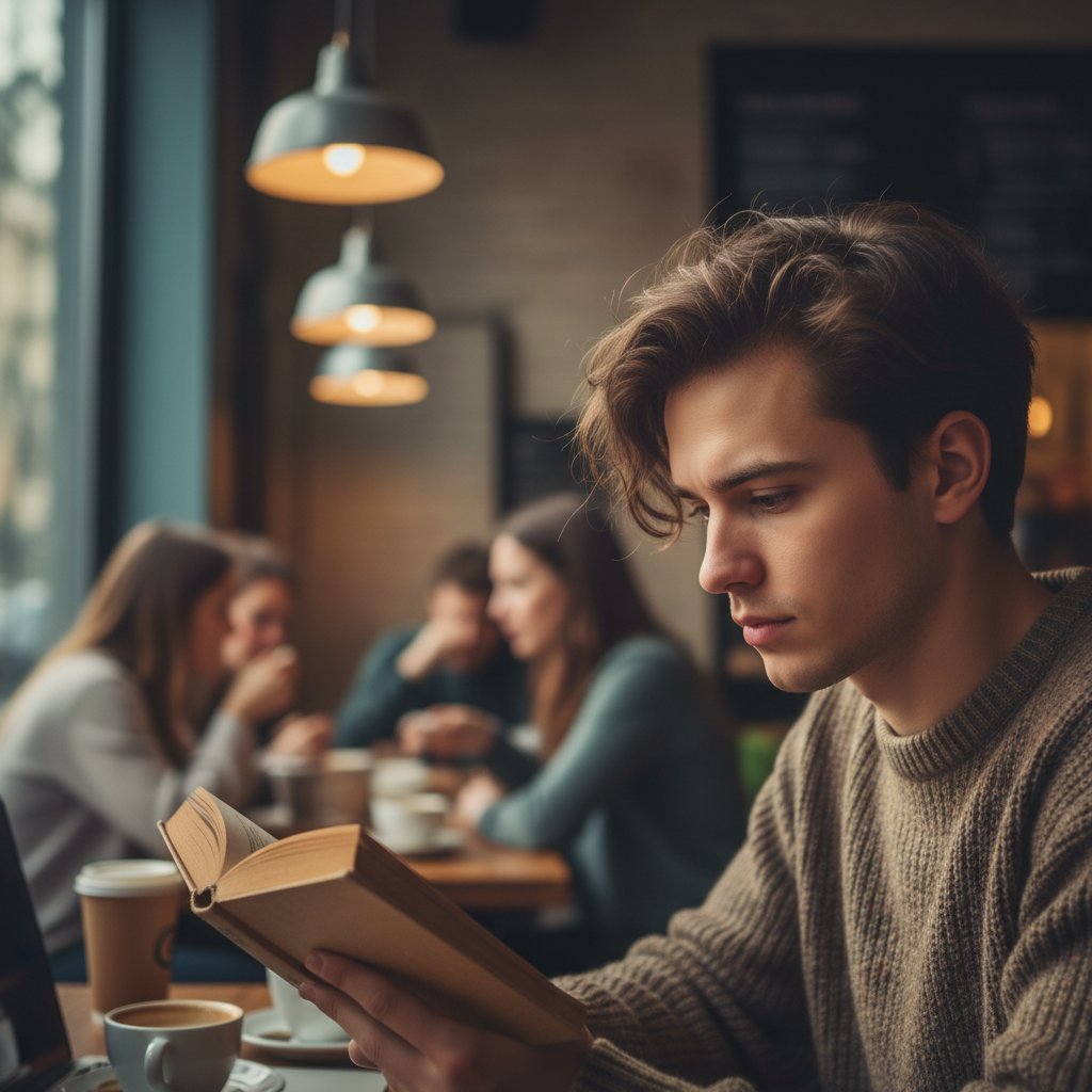 Introwertyk budujący pewność siebie w zatłoczonej kawiarni