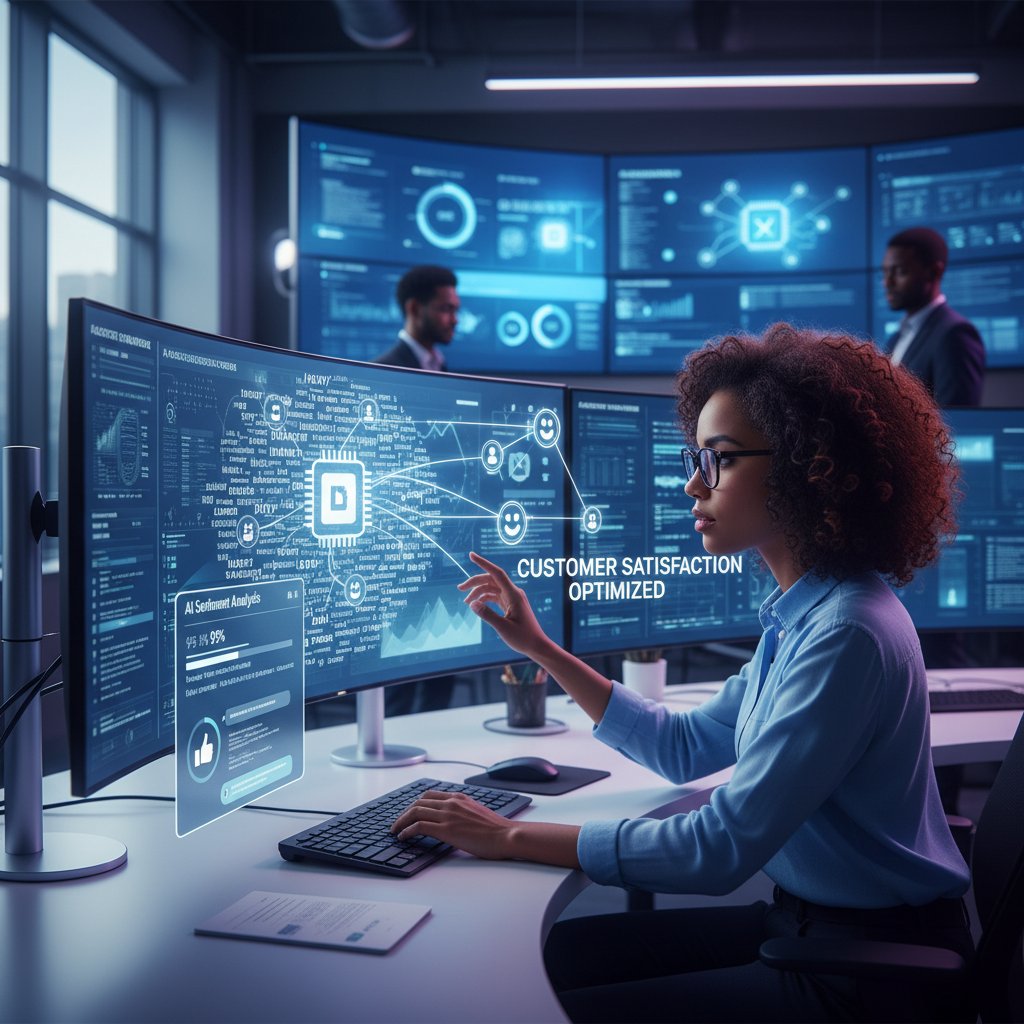Programista i analityk biznesowy pracujący nad wdrożeniem narzędzi AI do analizy satysfakcji