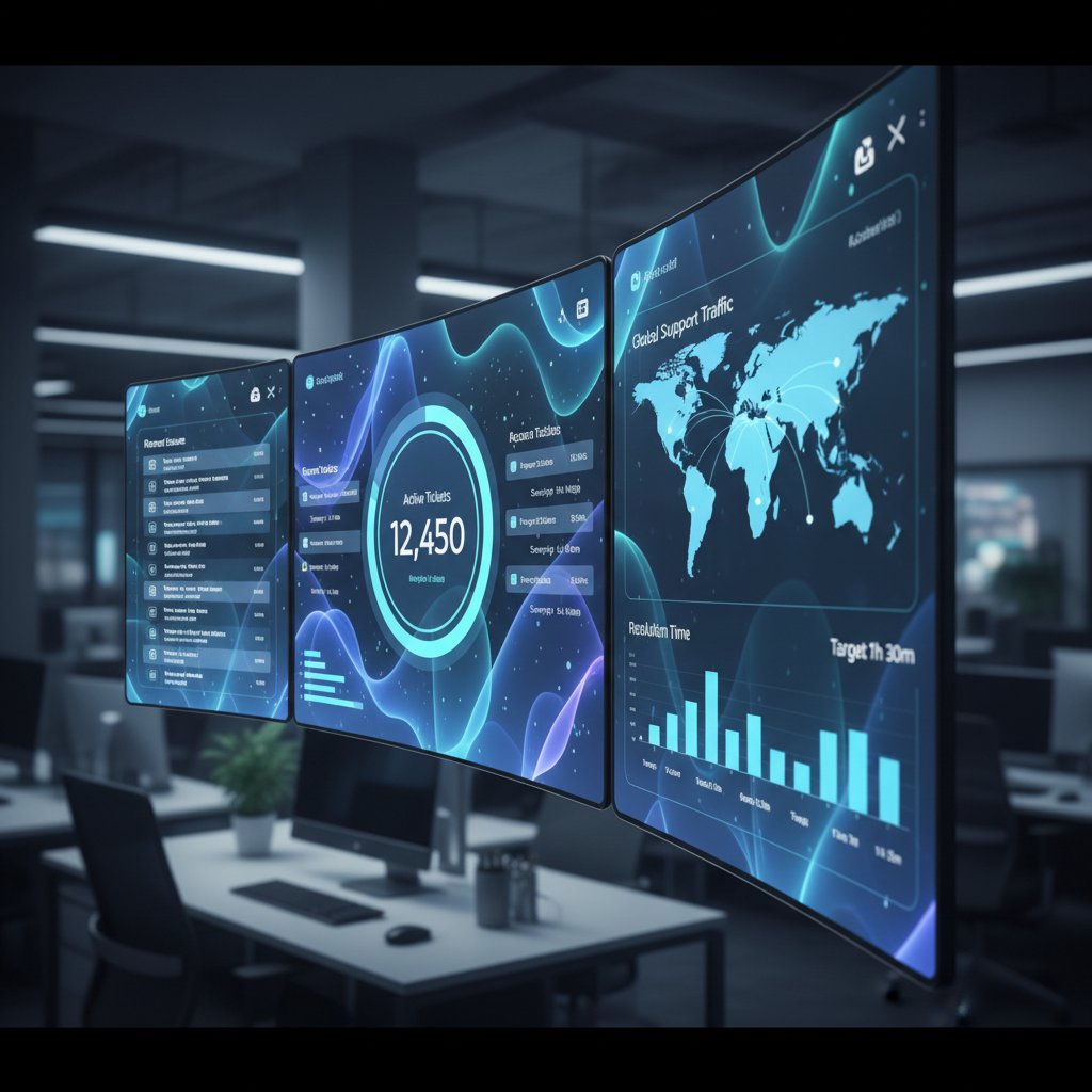 Photo of modern dashboard interface with seamless, multi-layered design—keywords: software support, dashboard, integration