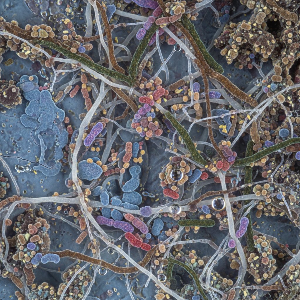 Zbliżenie na glebę, mikroskopijne życie – bakterie, grzyby i dżdżownice