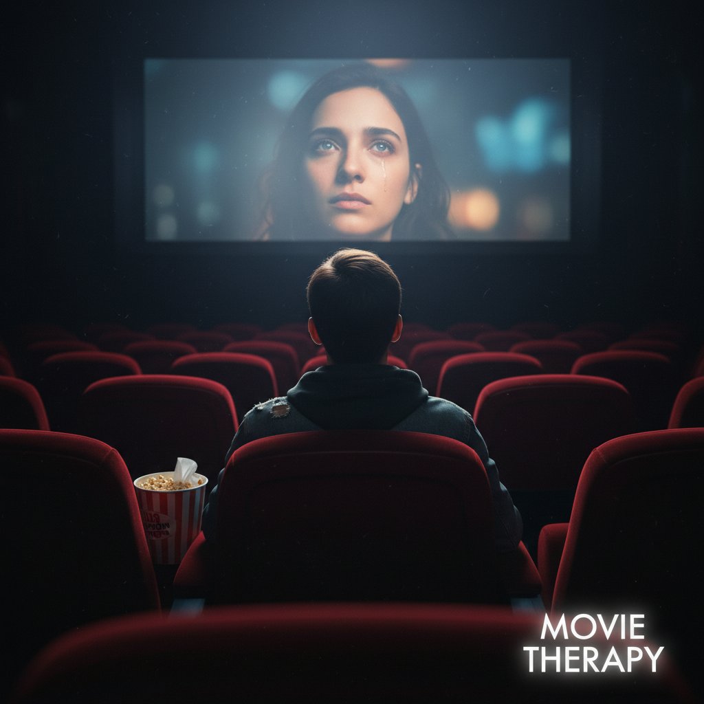 Solitary moviegoer in dark theater reflecting the loneliness driving movie therapy trends