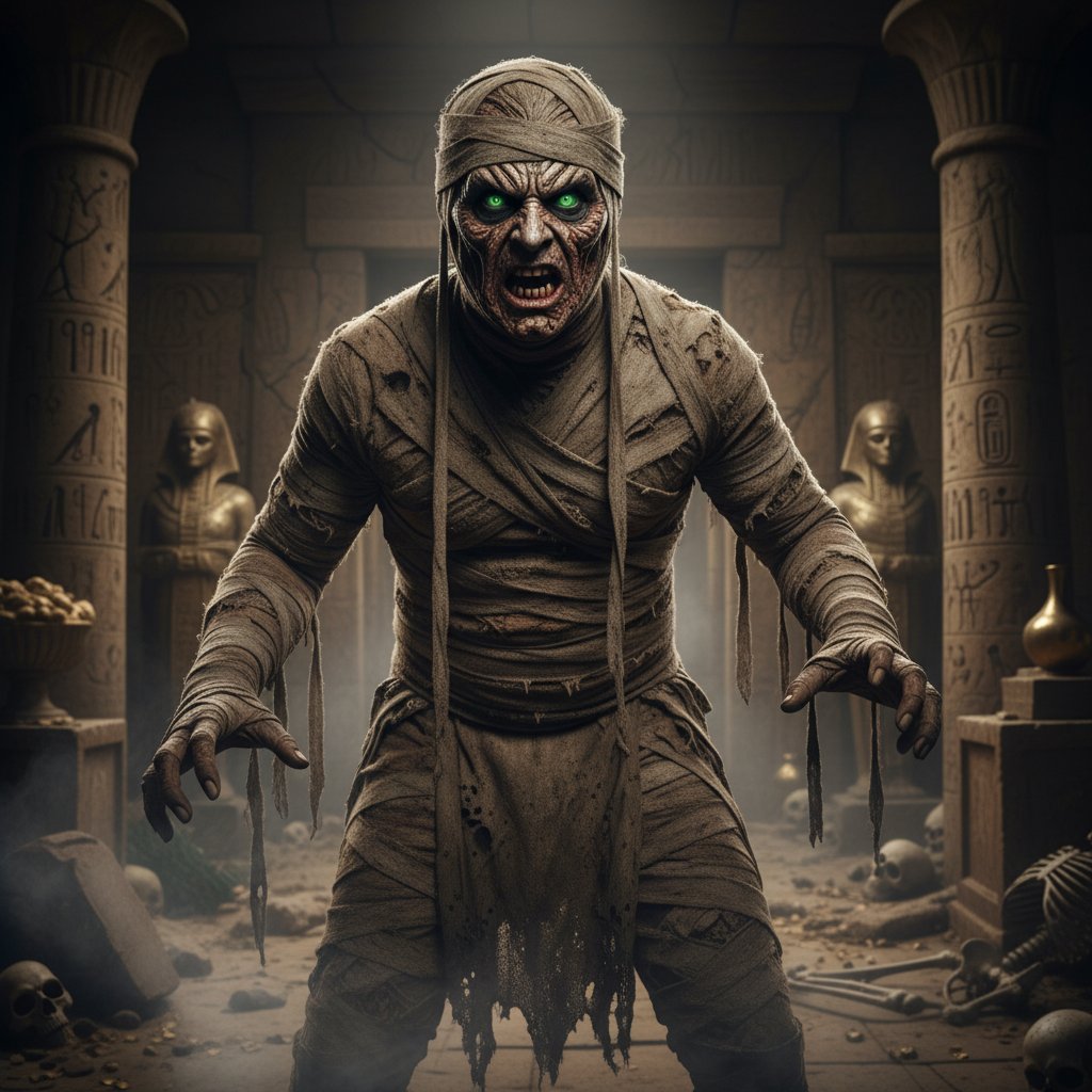 Artist applying intricate bandages to a horror actor's face