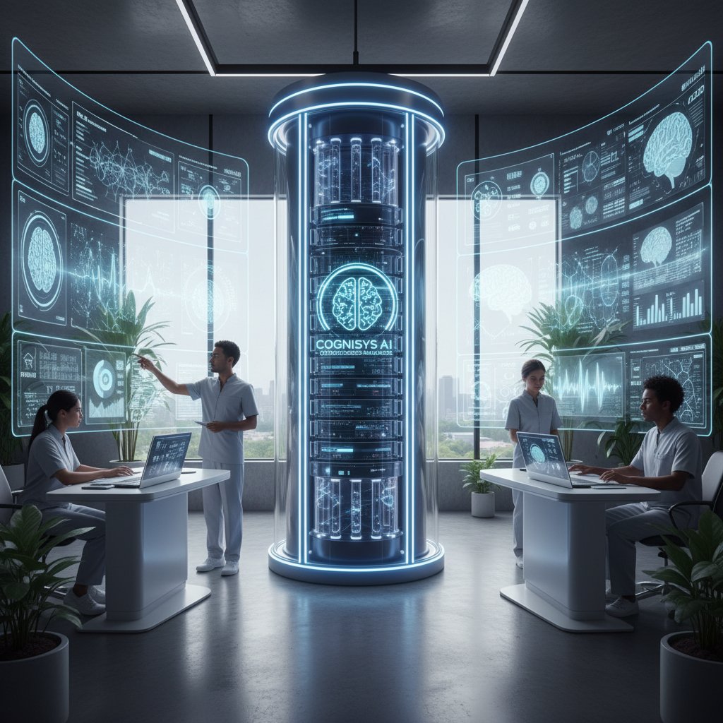 Specjalista analizujący dane z systemu AI na ekranie w nowoczesnej klinice