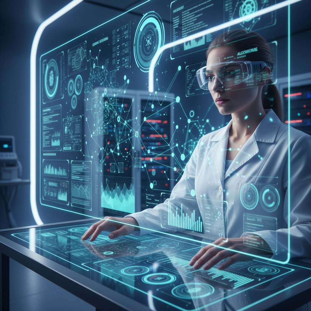 Zdjęcie specjalisty analizującego dane pacjenta poprzez narzędzia AI