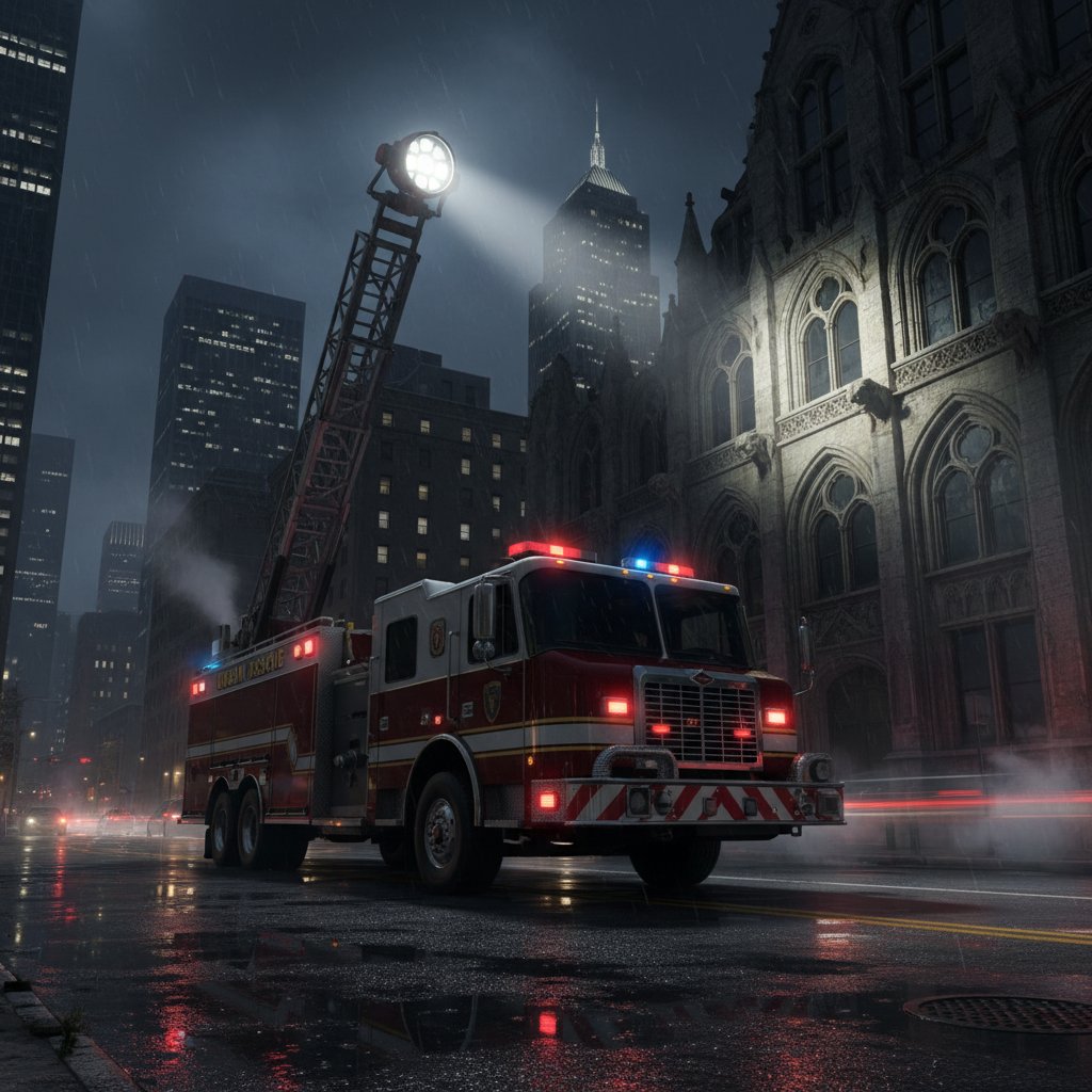 Specialty vehicle illuminated in urban night, symbolizing choice.