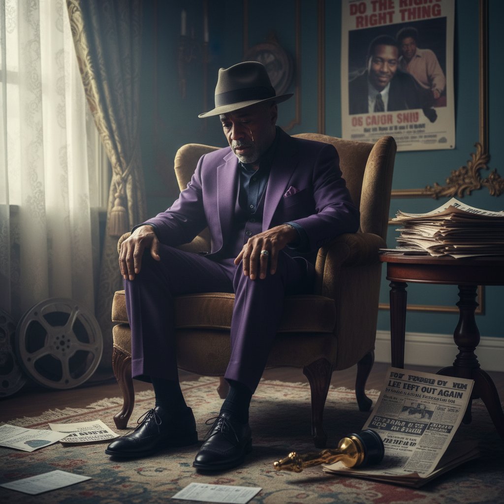 Close-up of director Spike Lee looking dejected at the Oscars, symbolizing major snubs