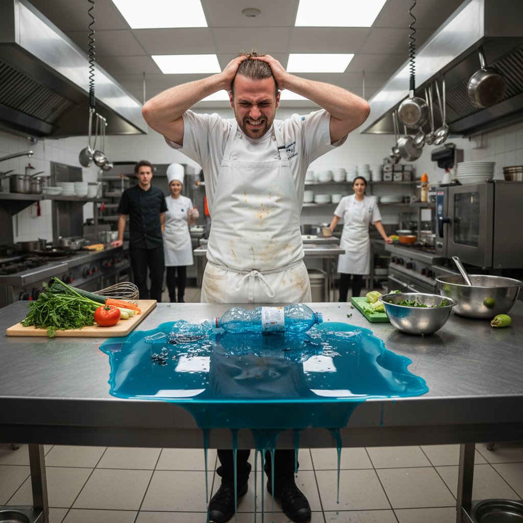 Rozlany izotonik i kucharz popełniający błąd