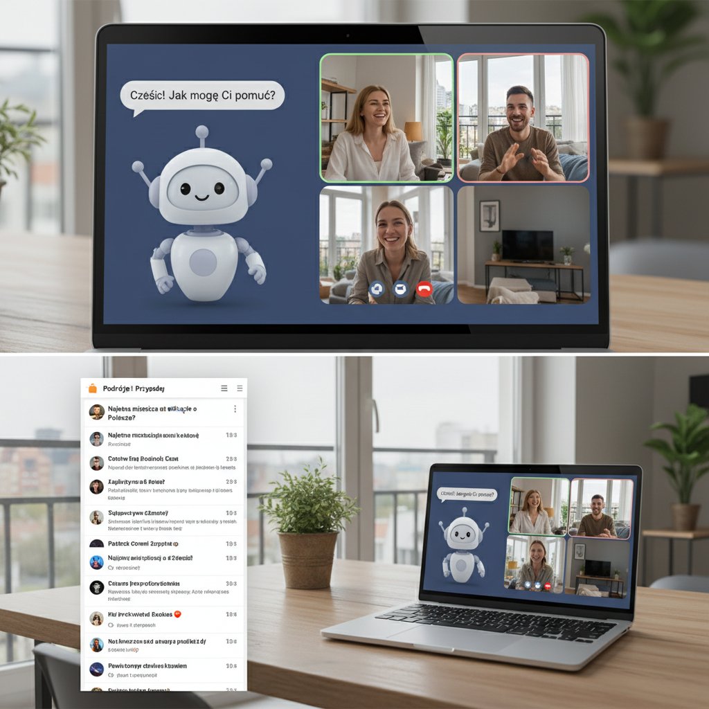 Ilustracja różnych form wsparcia psychicznego online w polskim mieszkaniu