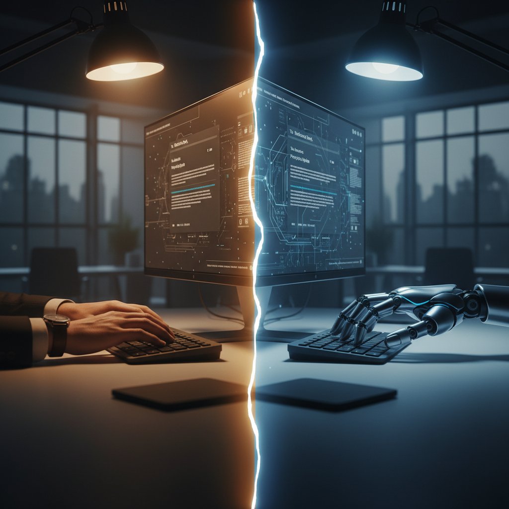 Człowiek i robot piszący maile – granice automatyzacji