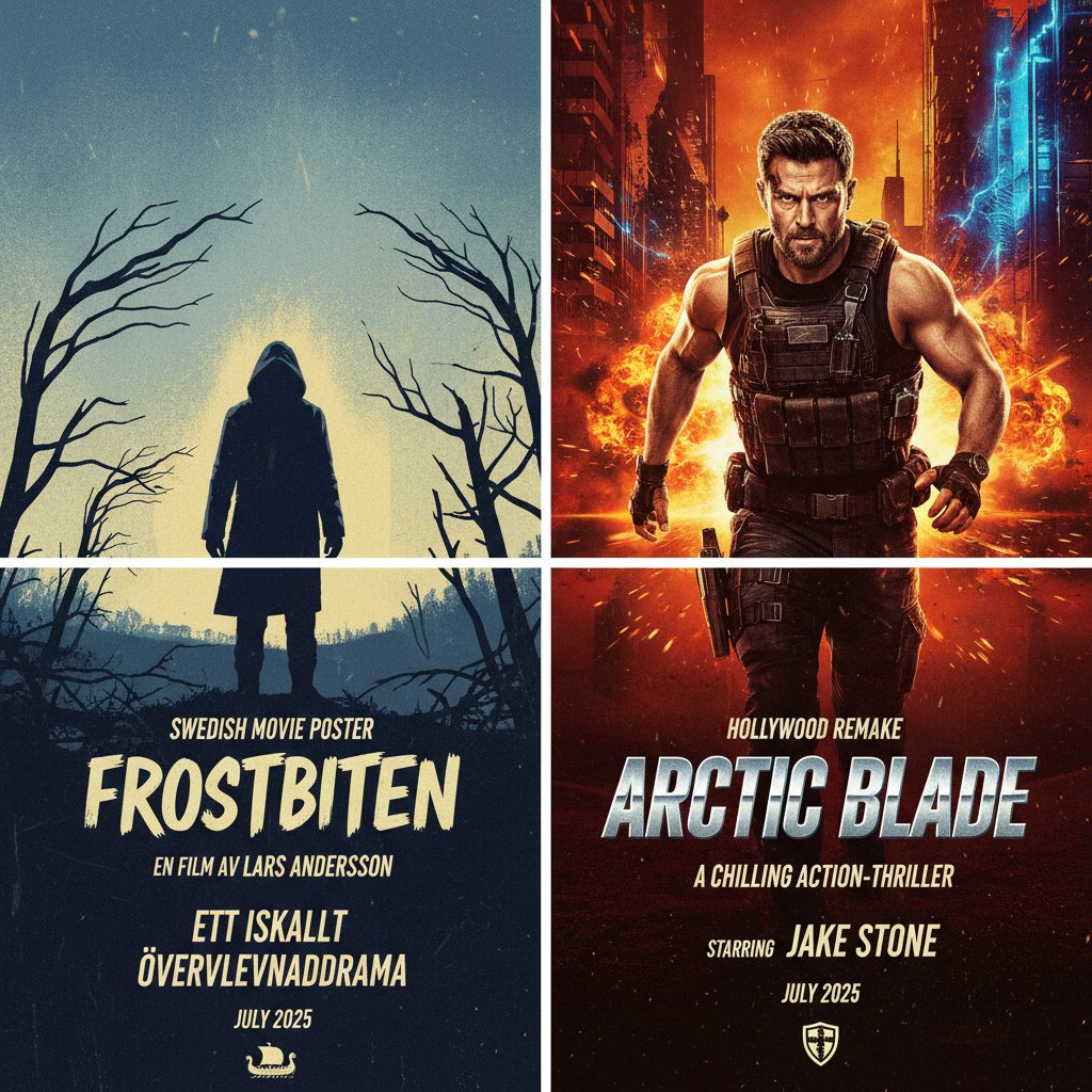 Split-screen of original and remake movie posters, Scandinavian vs Hollywood