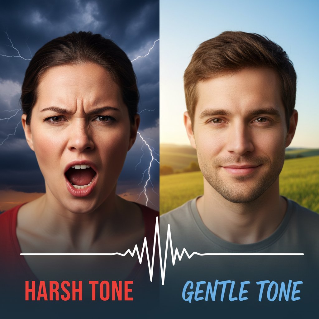 Dwie osoby, ten sam komunikat, różne wyrazy twarzy i ton głosu – wpływ tonu głosu na odbiór przekazu