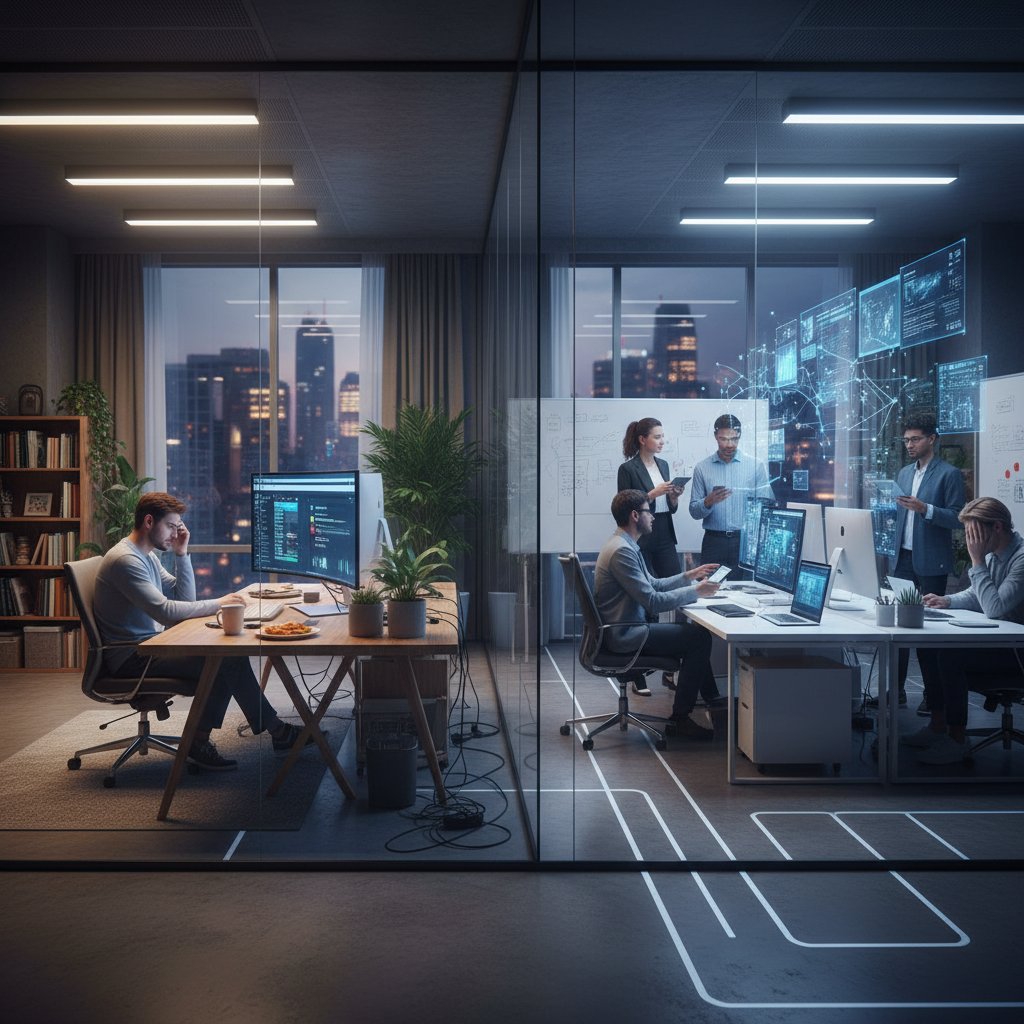 Praca hybrydowa – dom kontra biuro w jednym kadrze