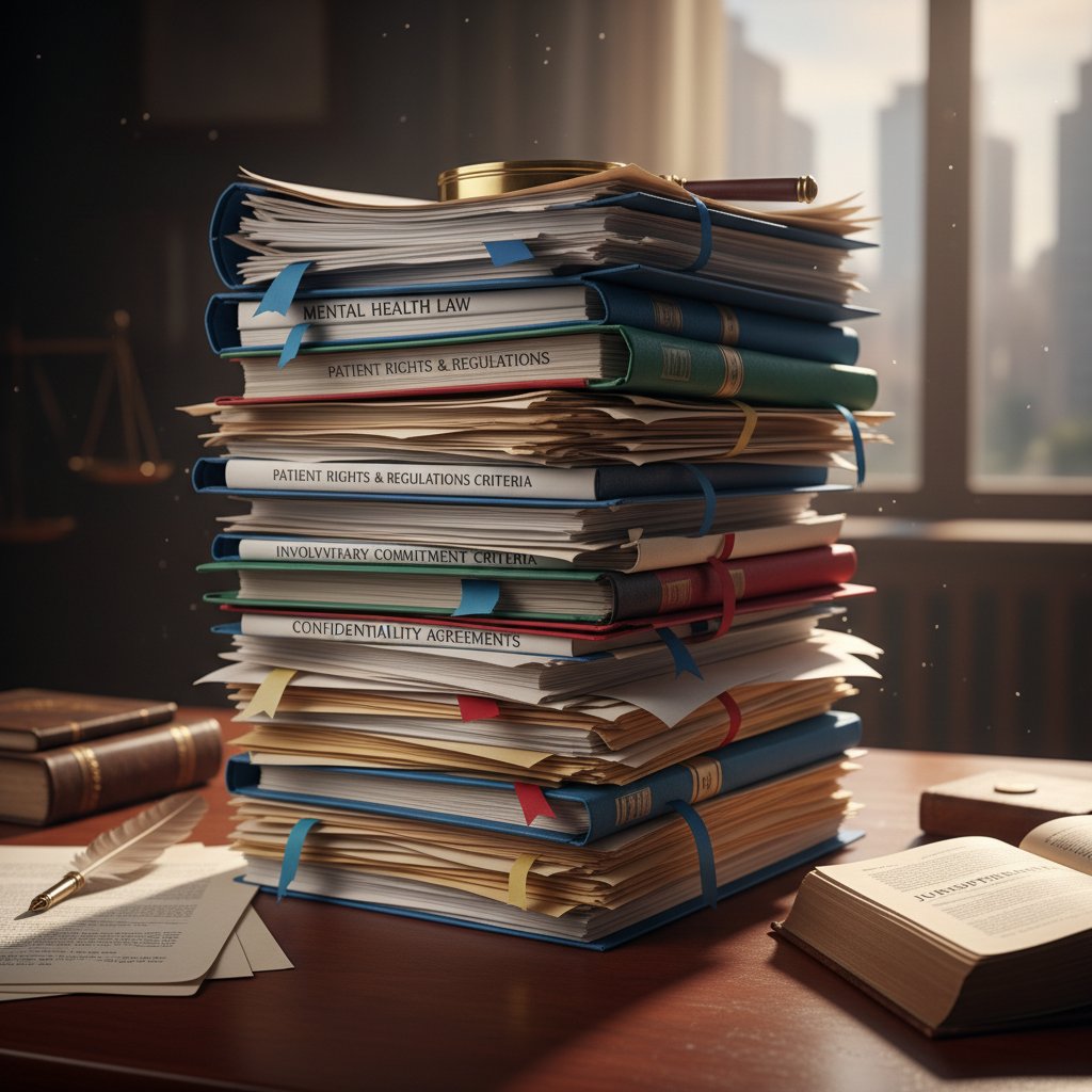 Zdjęcie stosu papierów, ustawy i paragrafy, symbol regulacji prawnych