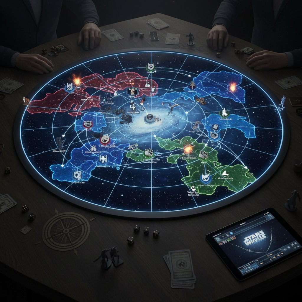 Tabletop map visualizing the Star Wars expanded universe with intricate details