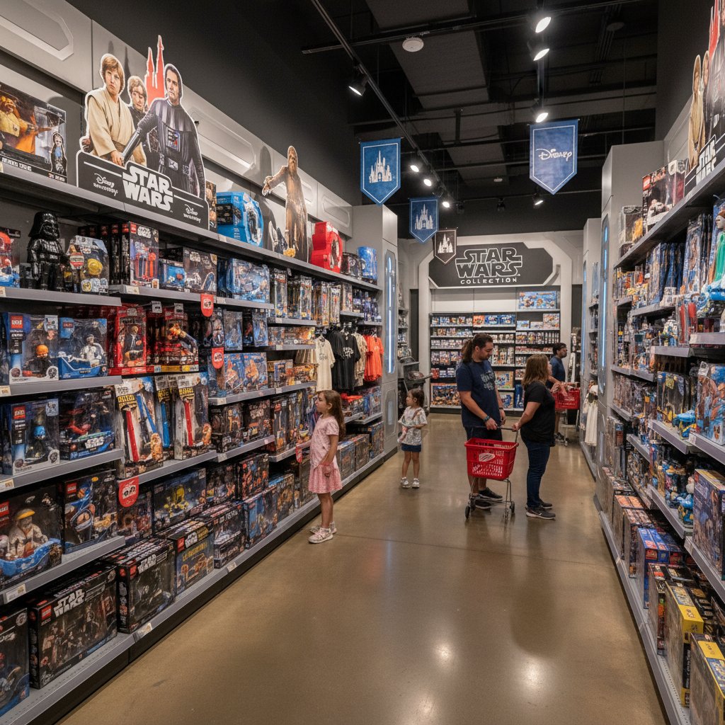Star Wars merchandise with Disney branding filling store aisles