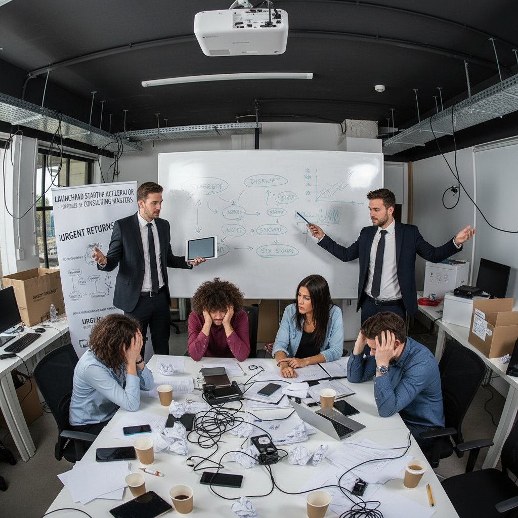 Zamieszanie w startupie przez błędy doradcy, frustracja zespołu, doradztwo gospodarcze