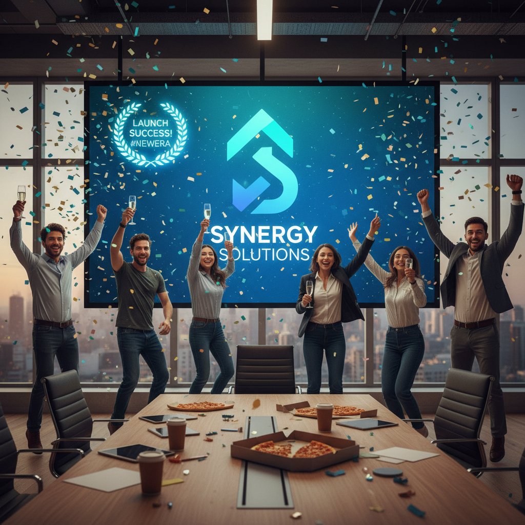 Radość zespołu startupu po zdobyciu inwestora dzięki nowemu logo