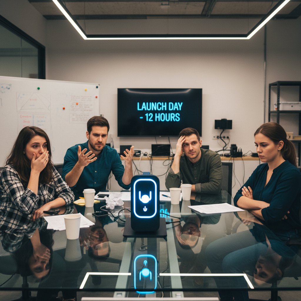 Zespół startujący nowy produkt w polskiej firmie z mieszanymi emocjami