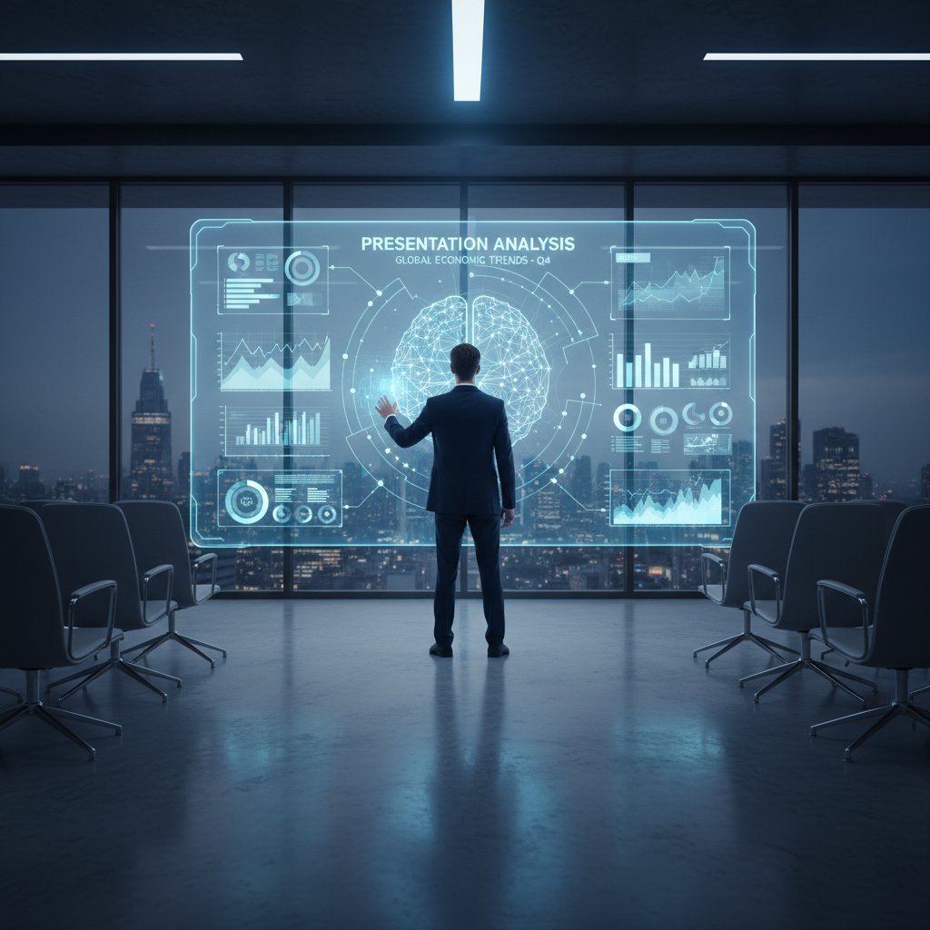 Osoba analizująca wyniki i statystyki po ćwiczeniu z symulatorem prezentacji online