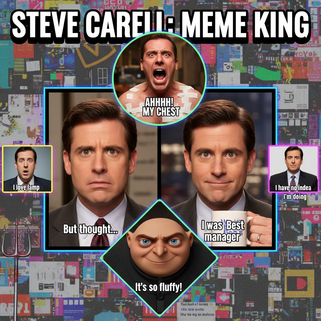 Steve Carell’s expressions as viral internet memes.