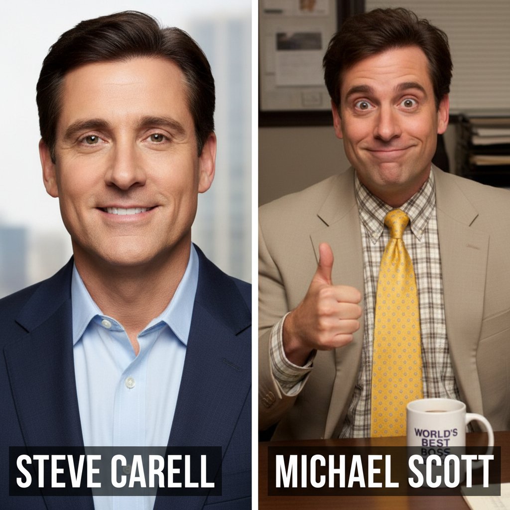 Steve Carell as Michael Scott next to a movie character.