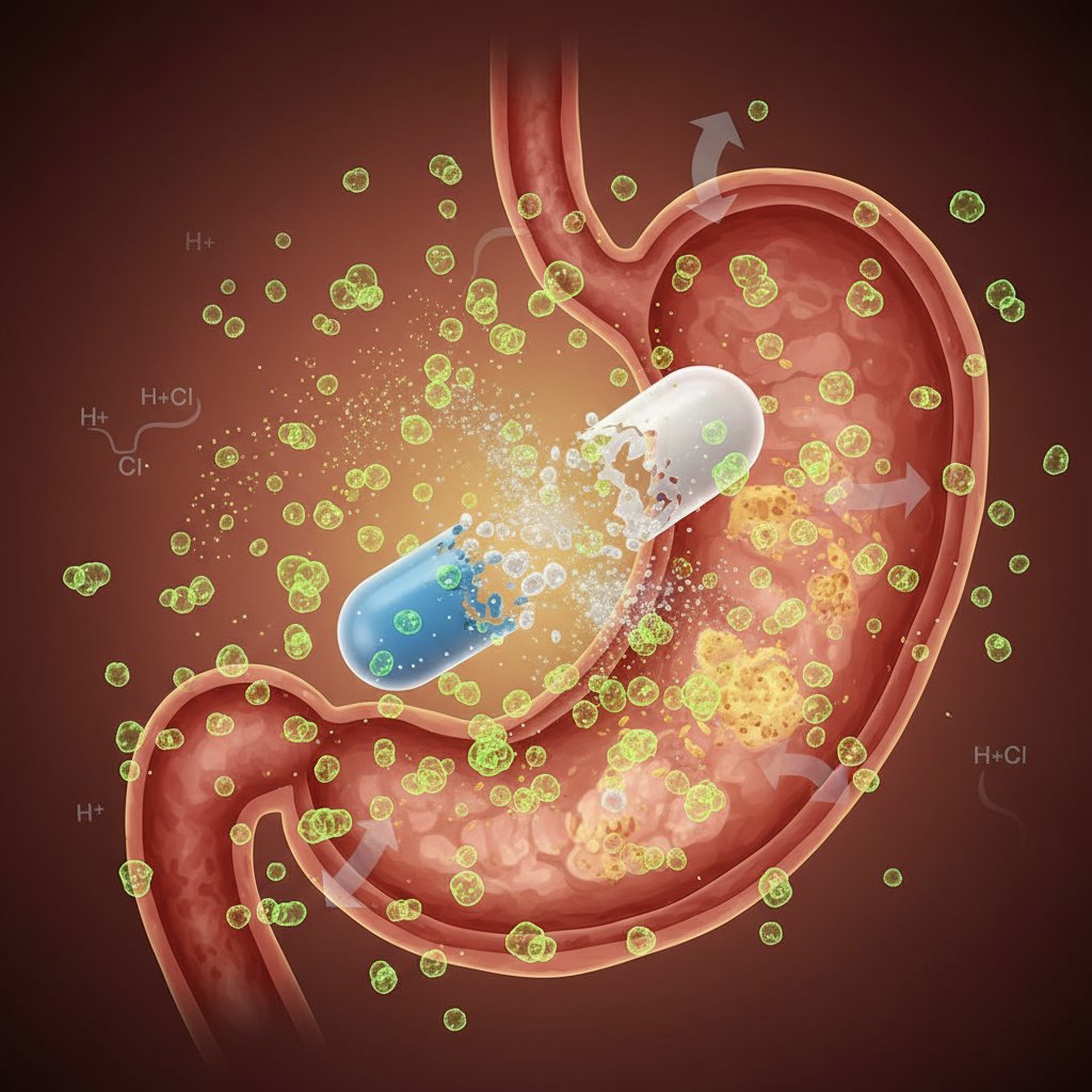 Schemat działania pantoprazolu w żołądku