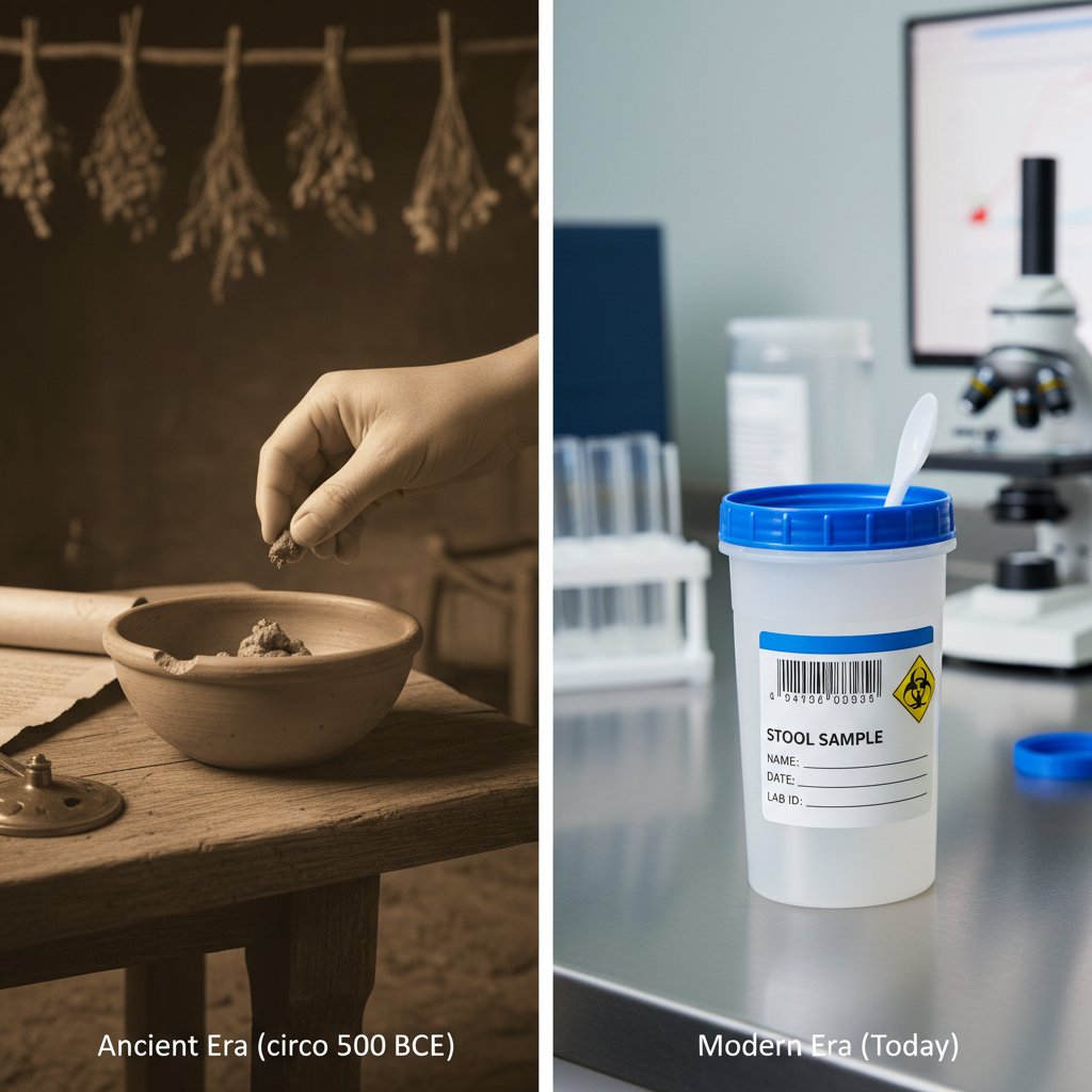 Historia pojemników na kał od starożytności do dziś. Nowoczesny pojemnik i dawny gliniany naczynie na białym tle