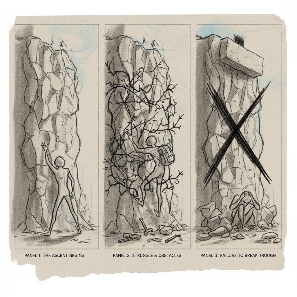 Storyboard sketches showing character’s journey from failure to breakthrough, movies that inspire motivation